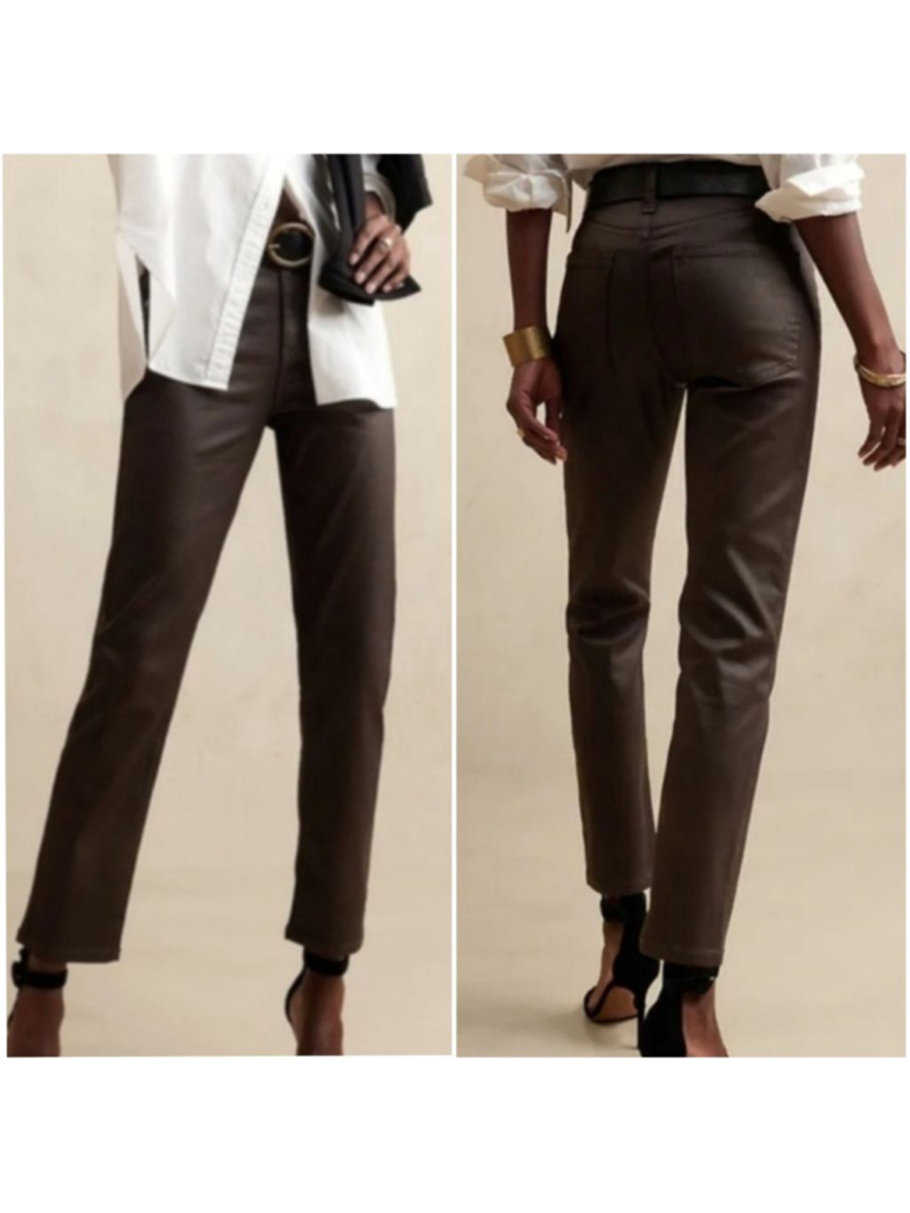 NEW Banana Republic High Rise Slim Fit Straight Let Coated Jeans Red Brown 4 27 - Picture 2 of 13